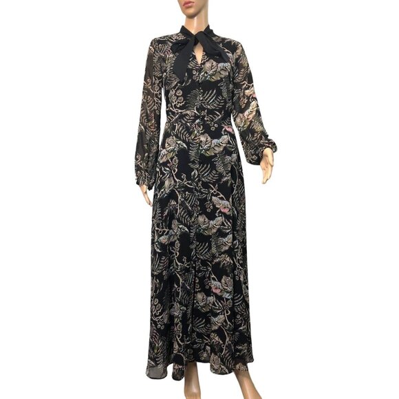 SOLD BANANA REPUBLIC Women Retro Button Up Flare Maxi Dress Floral High Tie Neck - Picture 12 of 12